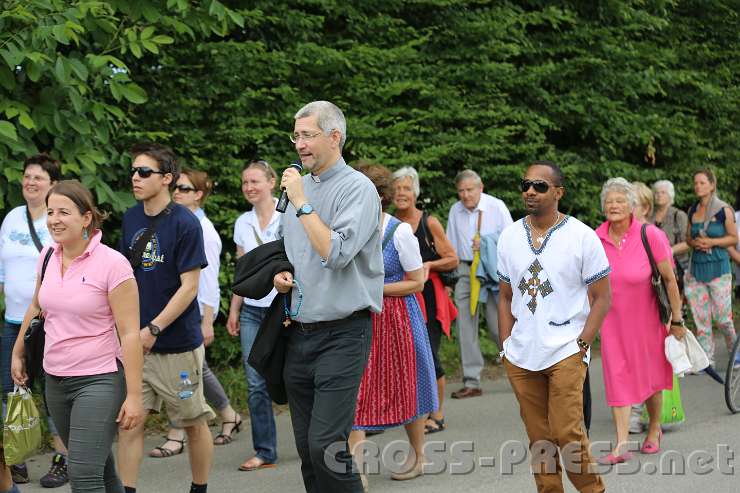 2014.06.13_16.19.20.jpg - Rosenkranz betend ziehen die Pilger mit Programmdirektor Andreas Schätzle auf den Berg.