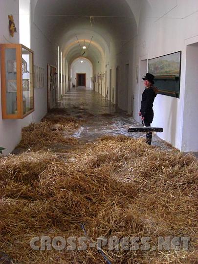 2008-06-14_06.40.04.JPG - Meierhof, Wirtschaftstrakt  ?   Nein:  Stift, Gymnasium.   Die Maturanten haben bei ihrem traditionellen Streich das Gym in einen Stall verwandelt.  :)