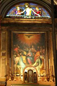 1. kroatische Votiv-Radwallfahrt nach Rom Pfingsten auf Gemälde, Kreuzabnahme auf Glasmalerei